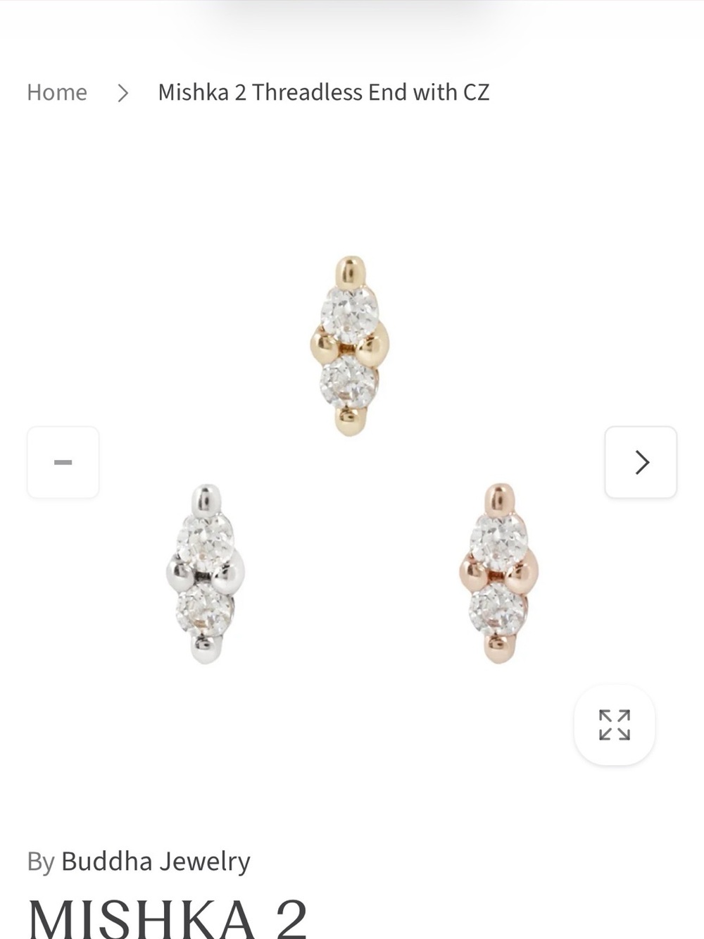 Buddah Mishka 2 Threadless Flatback Earring Cubic Zirconia - 14K Yellow Gold